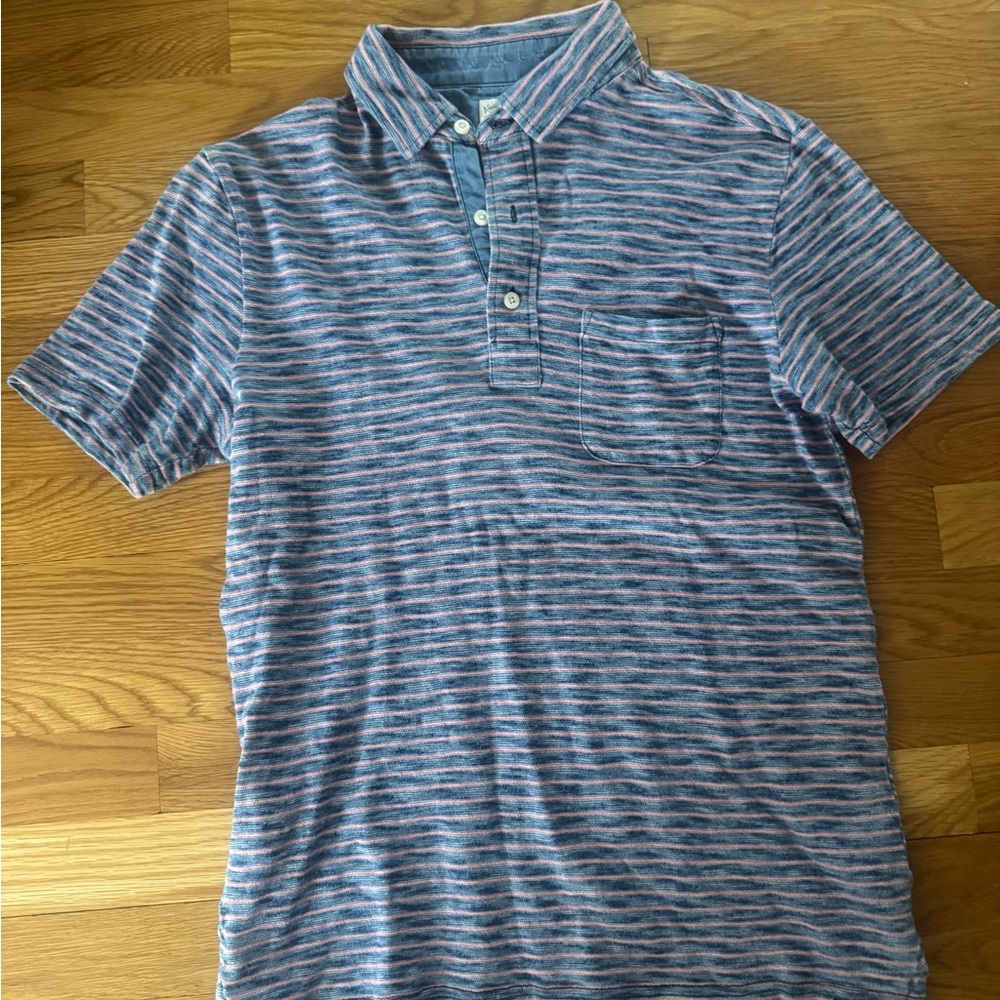 Faherty Blue and Pink Striped Polo Shirt